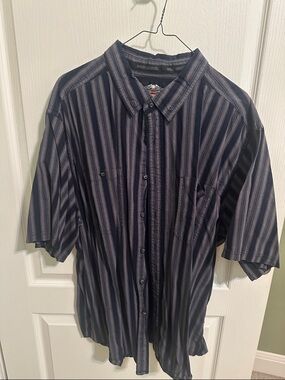 Harley-Davidson Navy and Gray Striped Short-Sleeve Button Shirt size 2XL